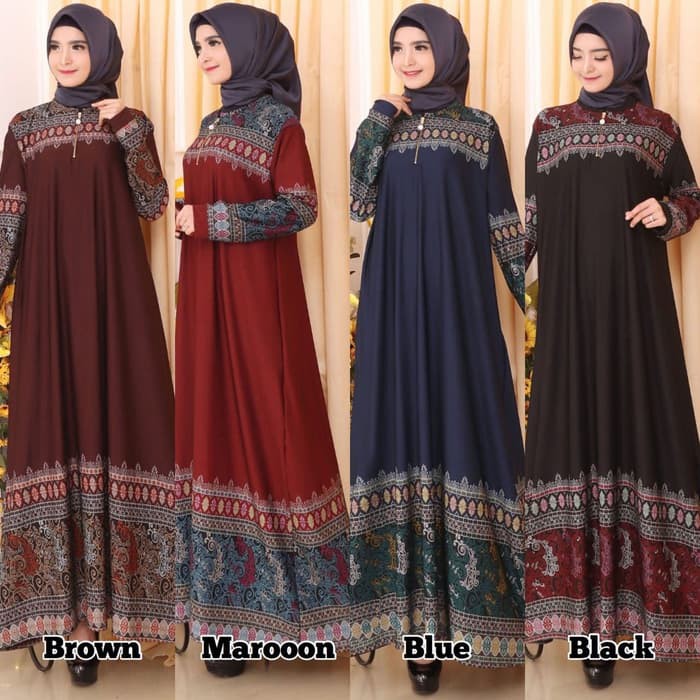 Baju Gamis Wanita Gamis Calvin Jeans Gamis Jumbo 4L & 5L 9728/9729 - Hitam, 4L