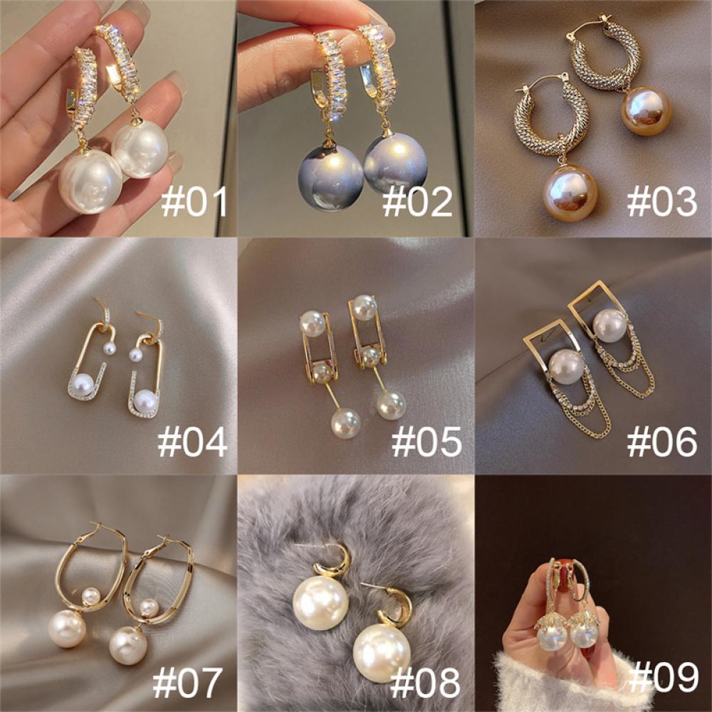 Timekey Anting Tusuk Gantung Hias Mutiara + Zircon Gaya Simple Untuk Wanita M1S8