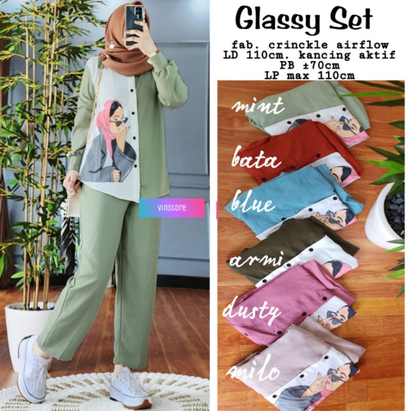 GLASSY SET // SETELAN MOTIF CRINCLE WANITA