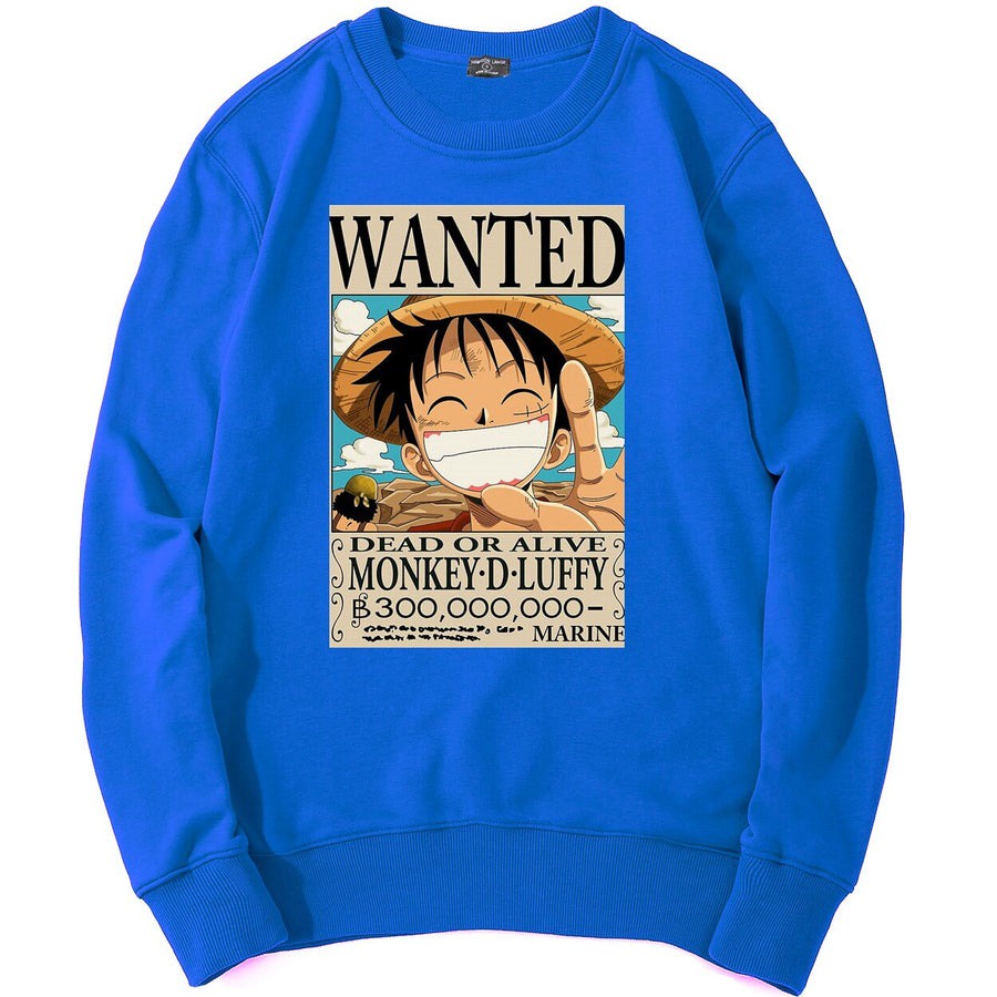 Sweater Crewneck WANTED One Piece || WANTED Sweatshirt Basic Anime ( Pria &amp; Wanita )