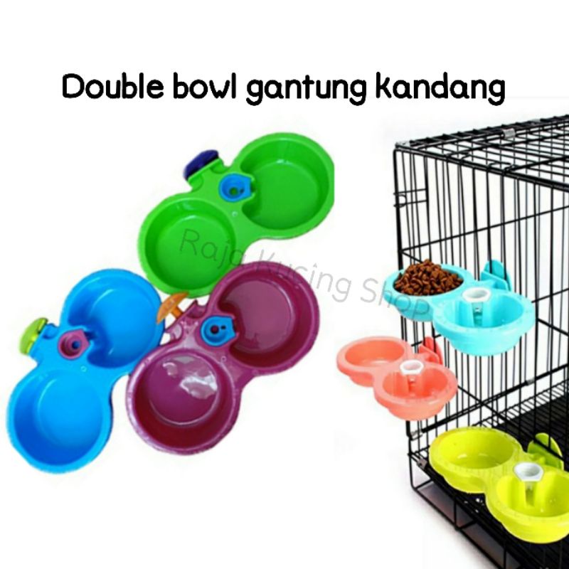 Pet double bowl gantung kandang tempat makan anjing kucing kelinci