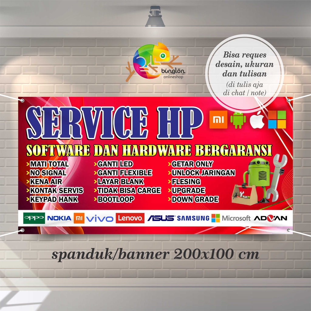 Jual Size 200x100 Cm, Spanduk Banner Service HP Model Merah | Shopee ...