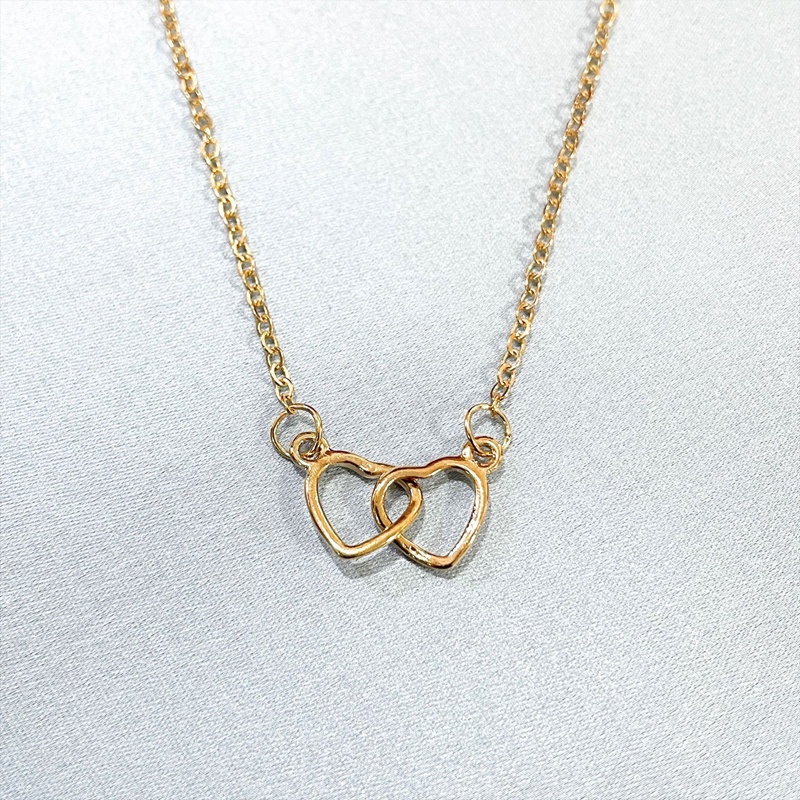 Kalung Rantai Klavikula Bahan 925 Sterling Silver Bentuk Hati Ganda Aksen Zirkon Untuk Wanita