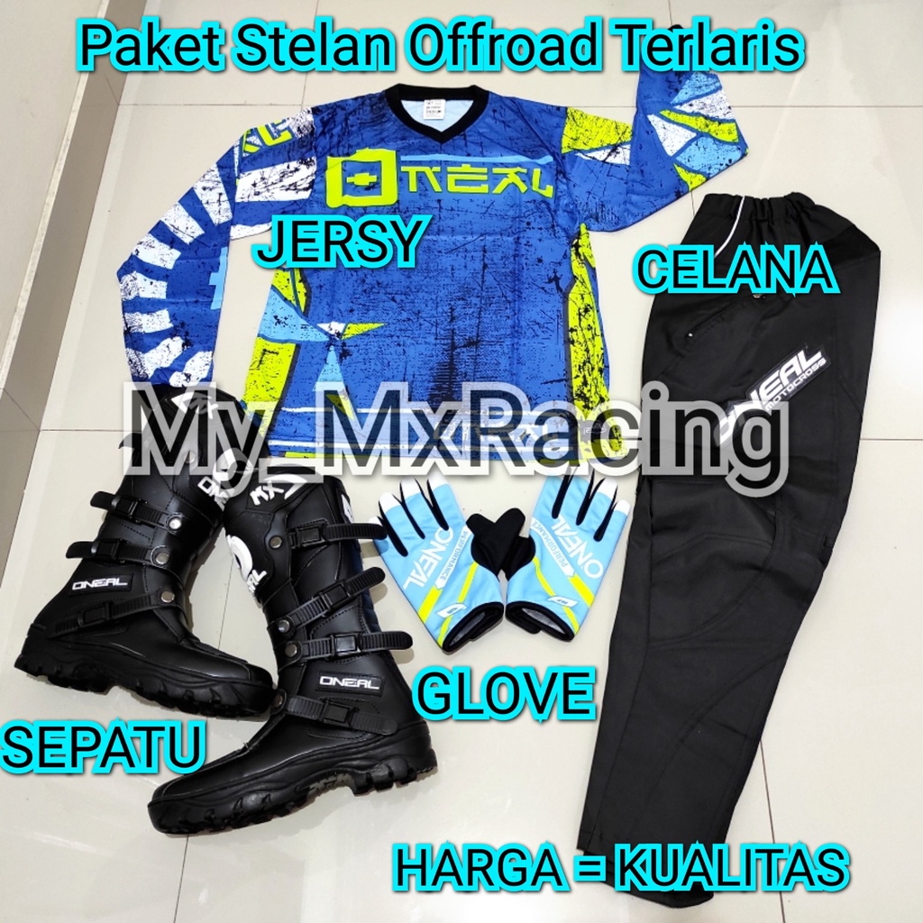 PROMO STELAN FULLSET TERMURAH TRAIL ADVENTURE KODE ON - 01  SEPATU TRAIL CROSS OFFROAD ,JERSEYSETT CROSS TRAIL DAN  CELANA ENDURO CONDURA BONUS SARUNG TANGAN KUALITAS PREMIUM DI JAMIN GAAKAN LUNTUR SATU SETT TERLARIS