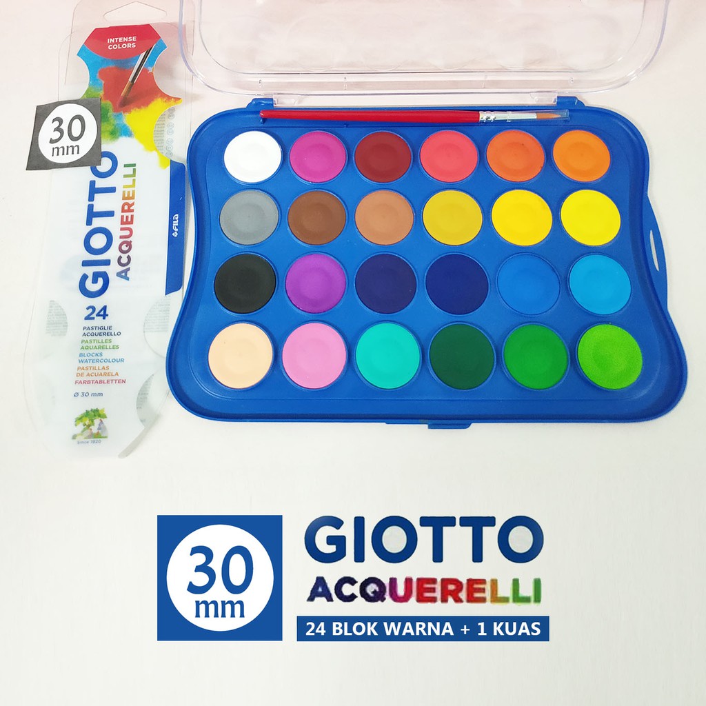 

NEW GIOTTO Acquerelli 24 Warna 30mm / Water Color Cake Travel Paint Gratis Kuas