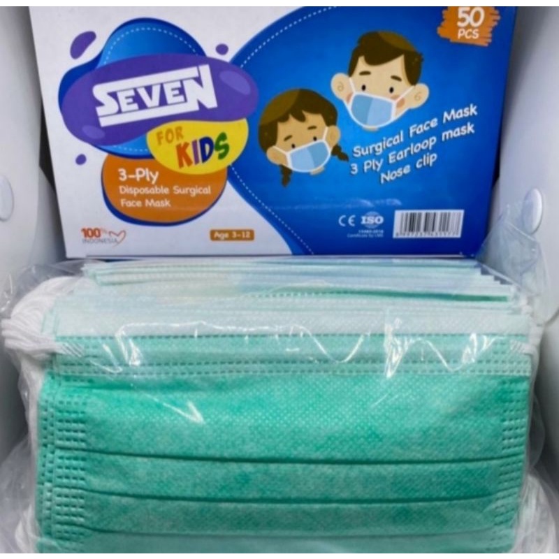 Masker Anak 3ply Seven kids 3 ply kemenkes AKD isi 50pcs Polos