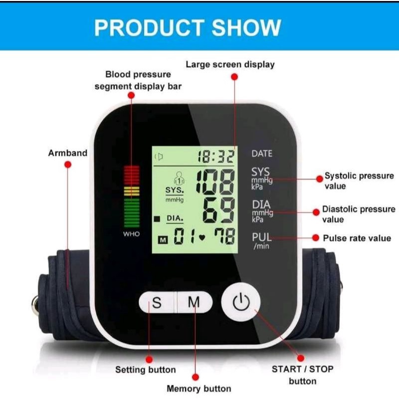 Tensi Meter digital Alat Ukur Tekanan tensi Darah &amp; Detak Jantung