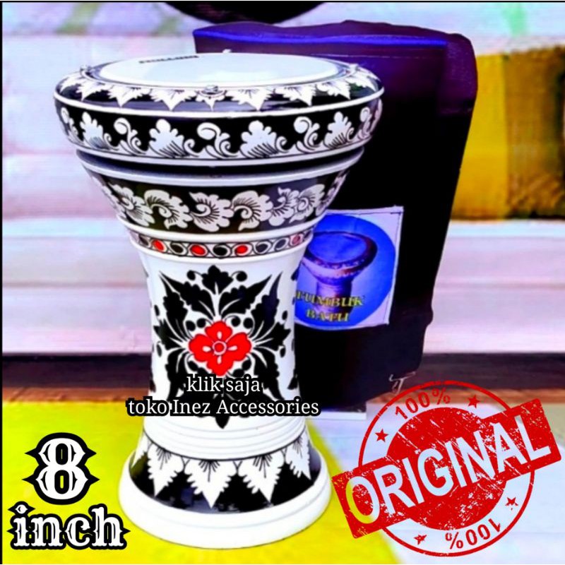Kendang Atau Darbuka Kayu 8 inch Putih Hitam Rolling Putih