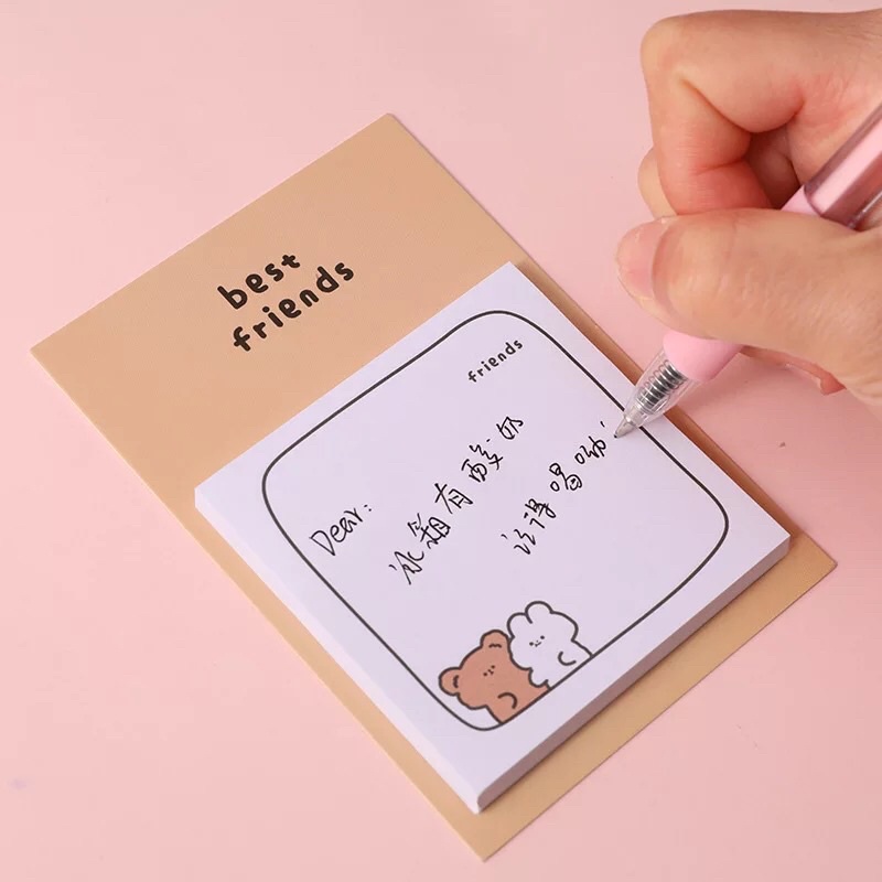 BEST FRIENDS SIMPLE STICKY MEMO INDEKS PAD BUKU CATATAN TEMPEL DINDING AESTHETIC FANCY MIX CUTE LUCU KARAKTER KARTUN HEWAN PASTEL KELINCI BERUANG ORGANIZER GRID IMPOR DESAIN ANAK PEREMPUAN MOTIF REMAJA CEWEK KOREA KAWAII PINK BOOKMARK KECIL