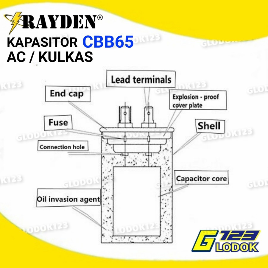 Kapasitor AC Kulkas CBB65 20UF 25UF 30UF 35UF 40UF 45UF 50UF