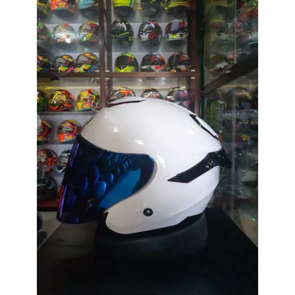 KYT Kyoto R Solid White / Kyoto R Putih Original kyt-+Visor blue+ spoiler