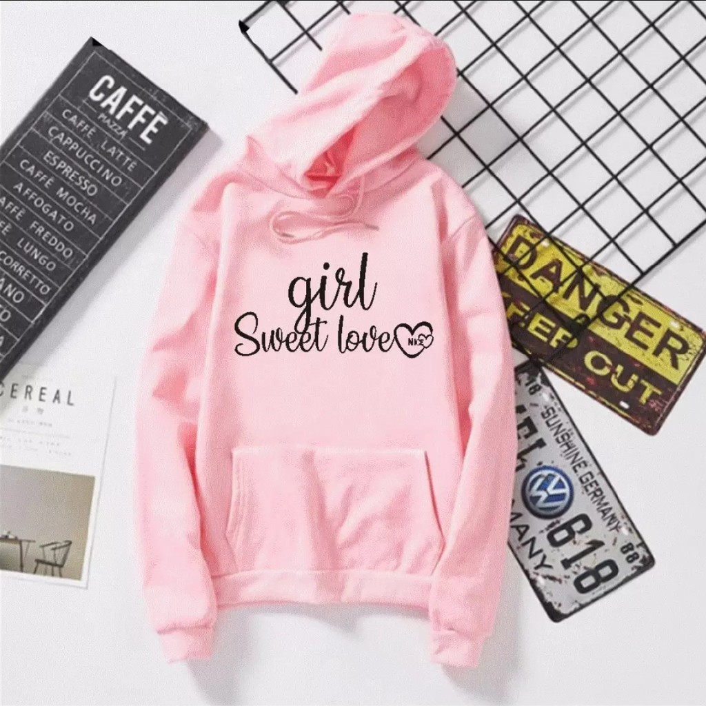 JUMPER HOODIE WANITA GIRL SWEET LOVE TEBAL TERBARU,