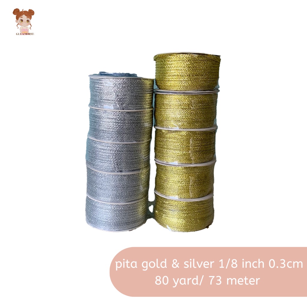 

pita gold / silver glitter 0.3 cm 1/8 inch per roll 80 yard atau 73 meter grosir emas / perak