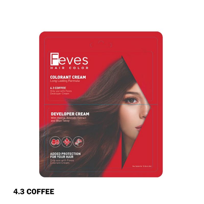 FEVES Sachet Hair Color / Semir Rambut + Developer Peroxide 30+30 ML