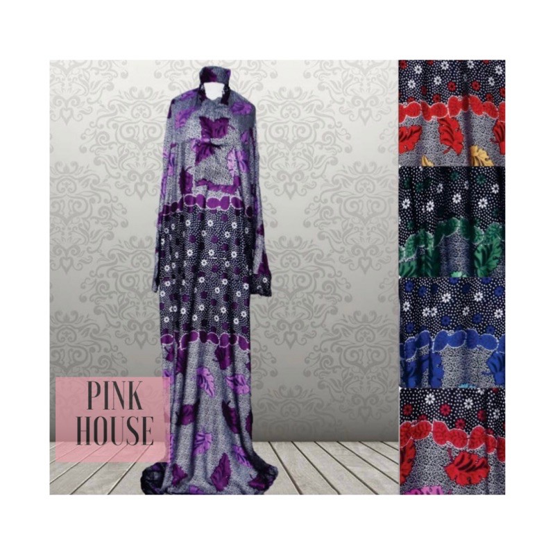 Mukena Dewasa Standart Terusan Santung Batik Hitam