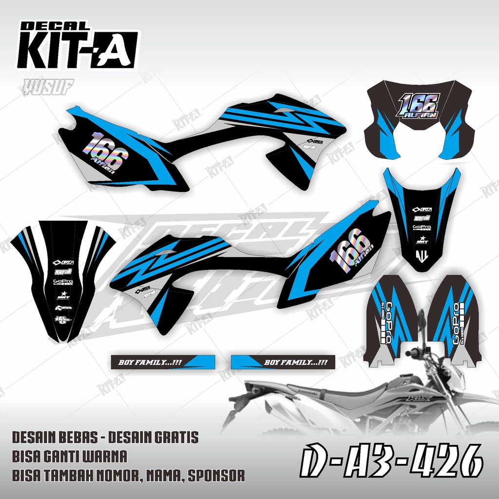 Decal Klx 150 Bf MOTIF SIMPLE BIRU HITAM  D-A3-426