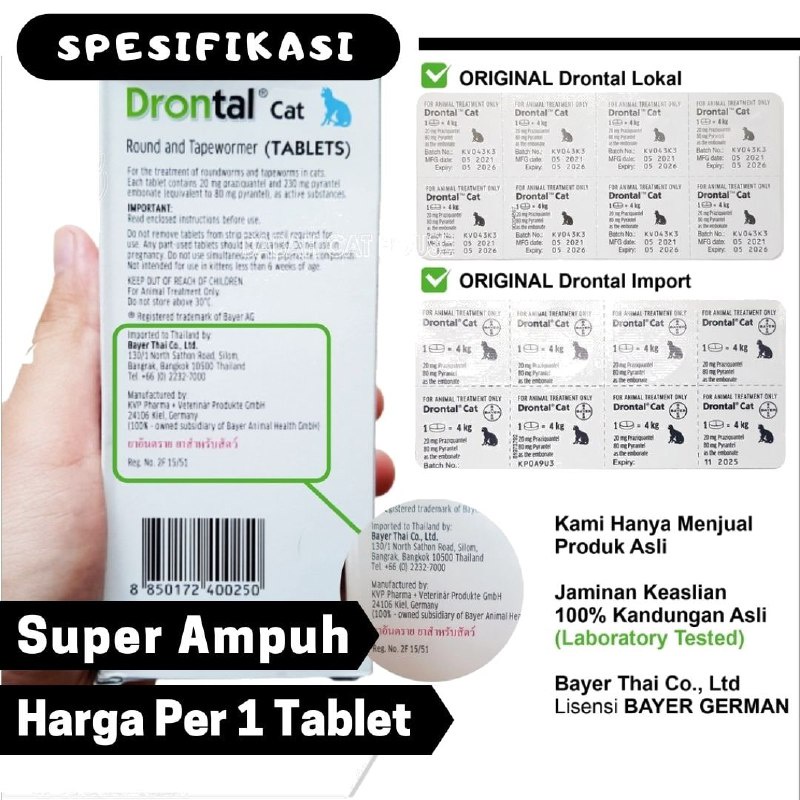 Obat Cacing Kucing / Drontal Cat 1 Tablet FEZONE