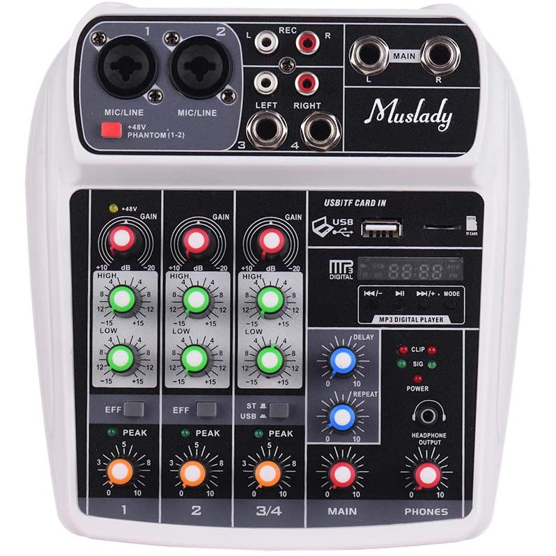 Mixer Audio Podcast Professional 4 Channel Phantom Power 48V- AI-4