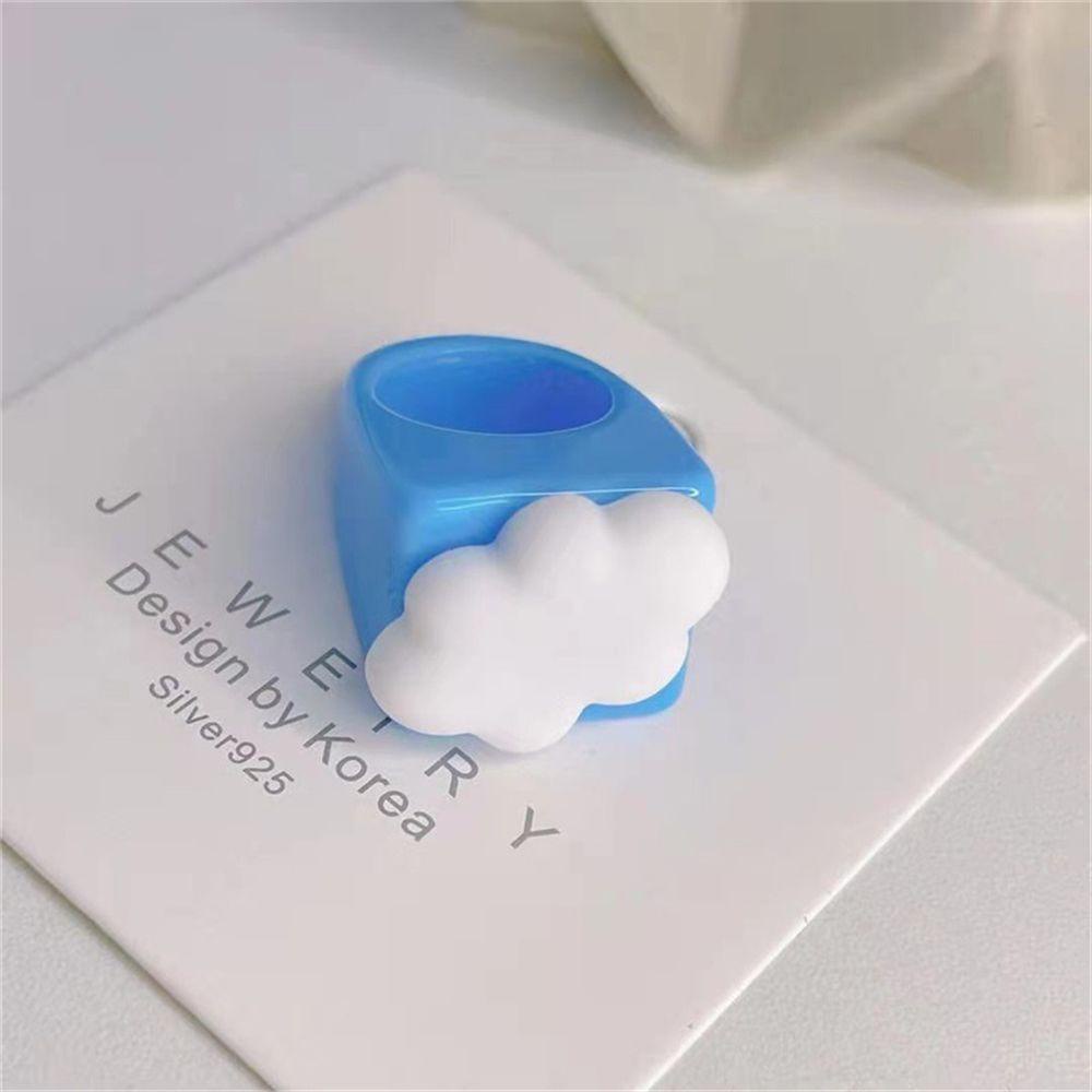 R-flower Cincin Resin Akrilik Lucu Perhiasan Warna-Warni Cincin Musim Panas Tersenyum Resin Kura Kartun