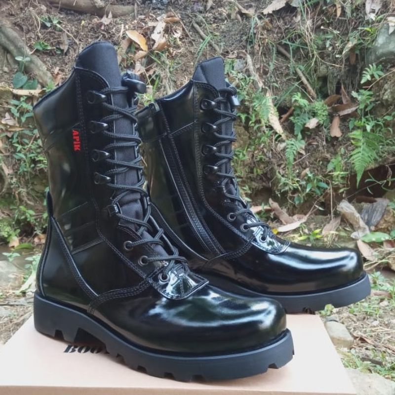 SEPATU PDL KULIT SAPI ASLI MENGKILAP MERK APIK SEPATU PDL DINAS LAPANGAN TNI POLRI SECURITY SATPAM