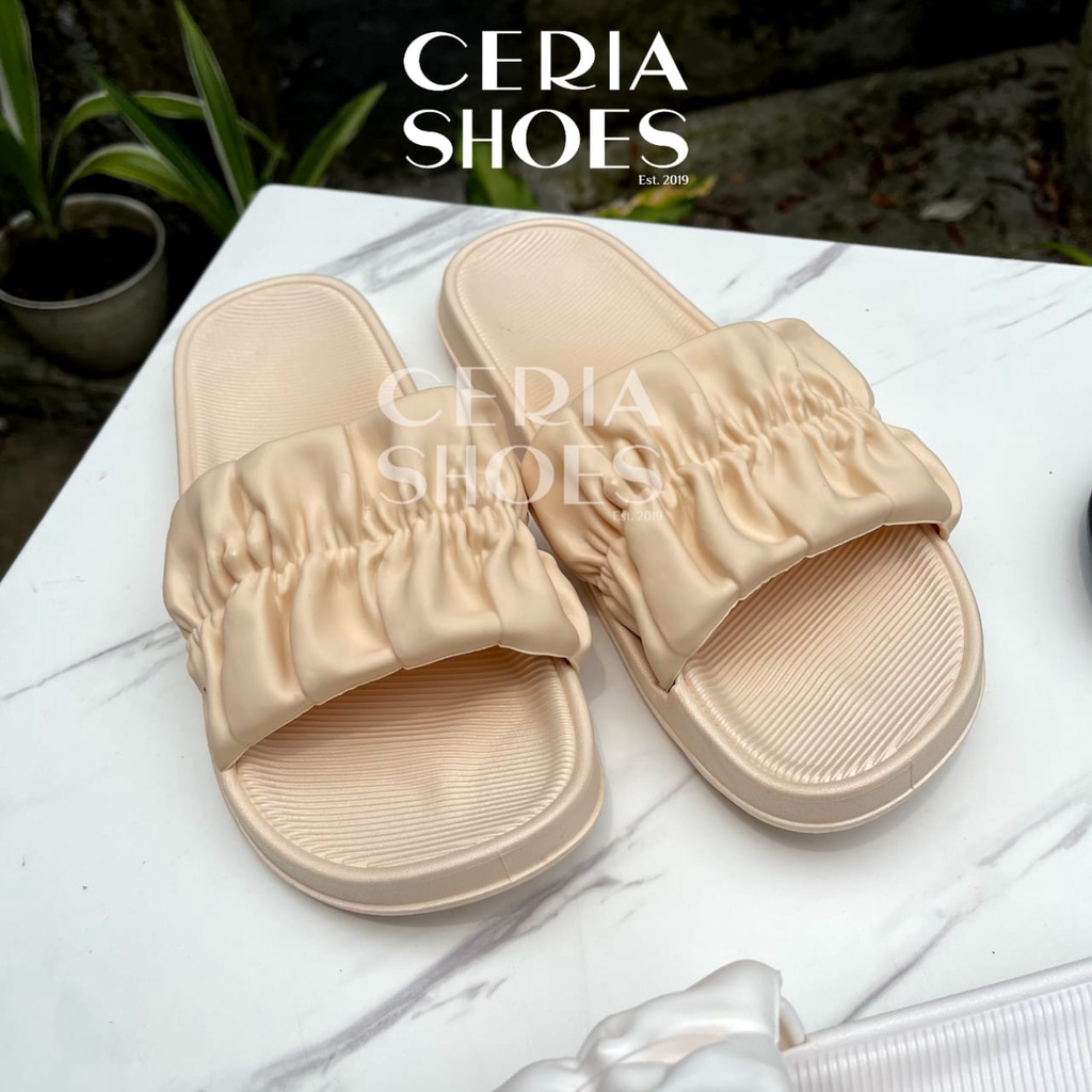 BALANCE Sandal Slop Wanita Karet Jelly Import Sendal Kokop Motif Serut 202-S6 CLAUDY