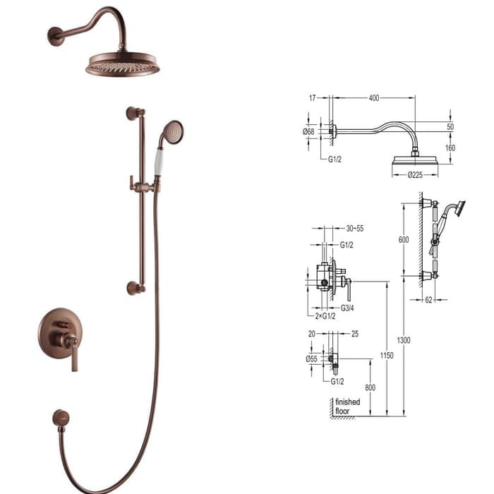 Liberty Series Paloma Shower Tanam set Panas Dingin Classic Orb