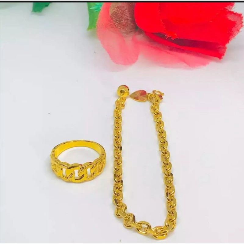 promo gelang tangan nuri bonus cincin rantai berlapis emas 24k mewah