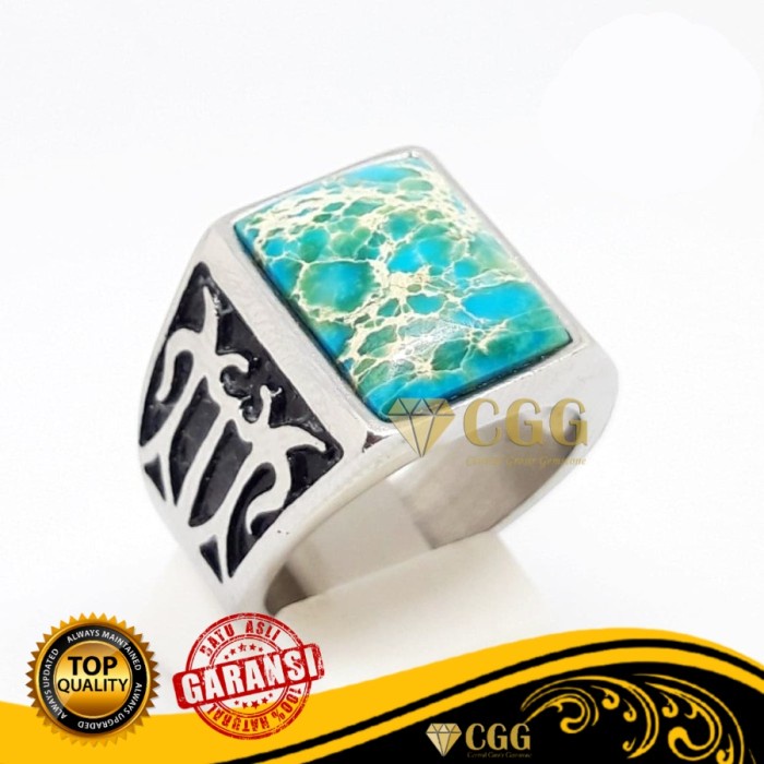 Cincin Batu Akik Pirus Biru Natural Turqouise Garansi Asli - Putih, 8