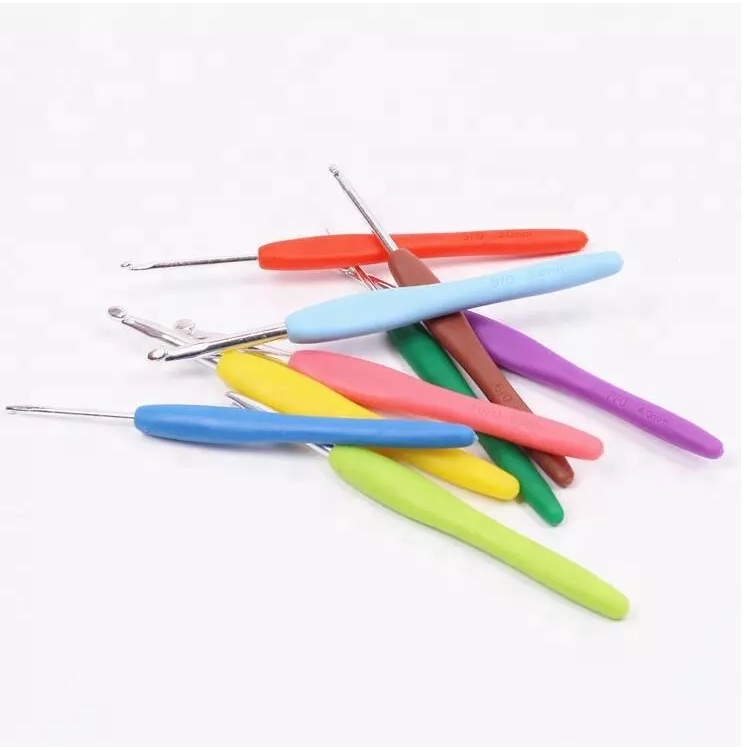 ALRAFAH - JARUM RAJUT Crochet hooks  Hakpen Alumunium Gagang Plastik Soft Candy - 1 Set 8pc
