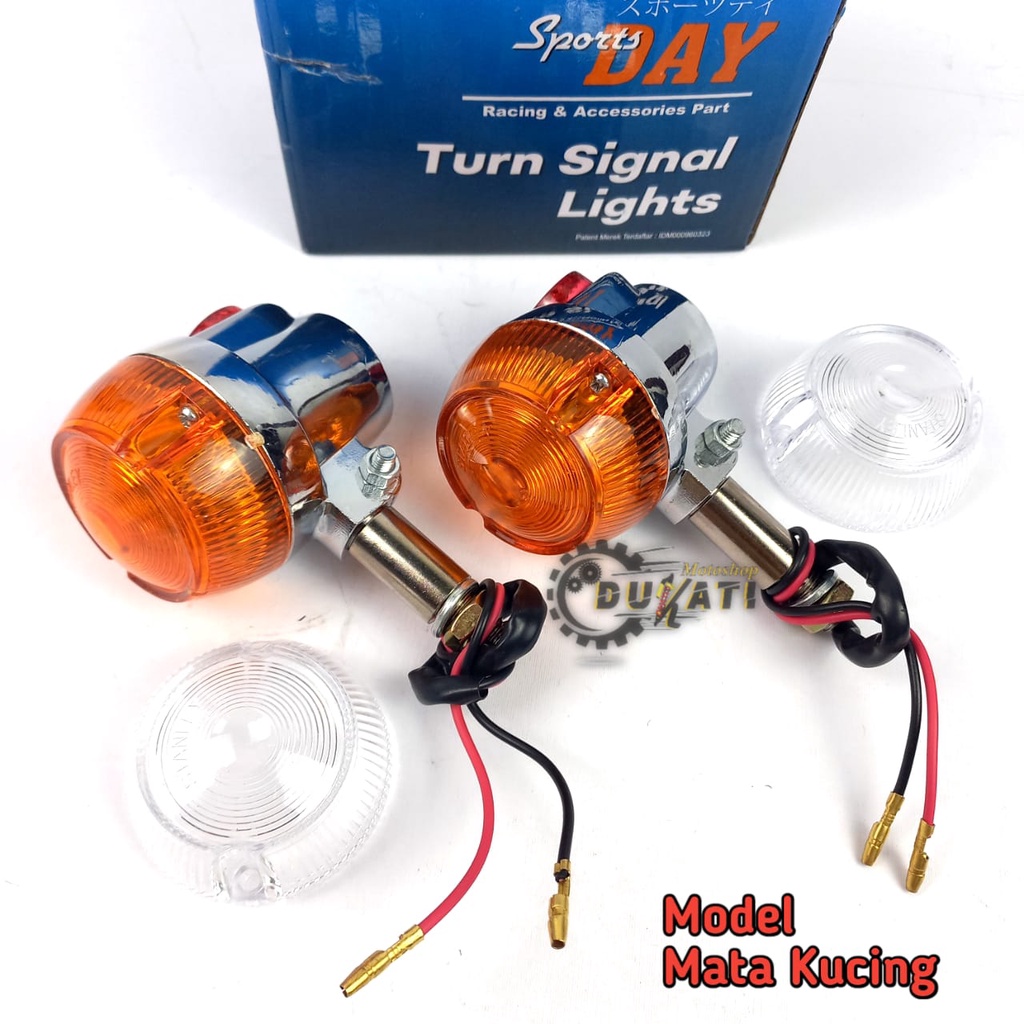 Lampu Sein riting GT Mini LED Double Kaca Full Besi Chrome Mata Kucing Set 2pcs Kanan Kiri Sportsday