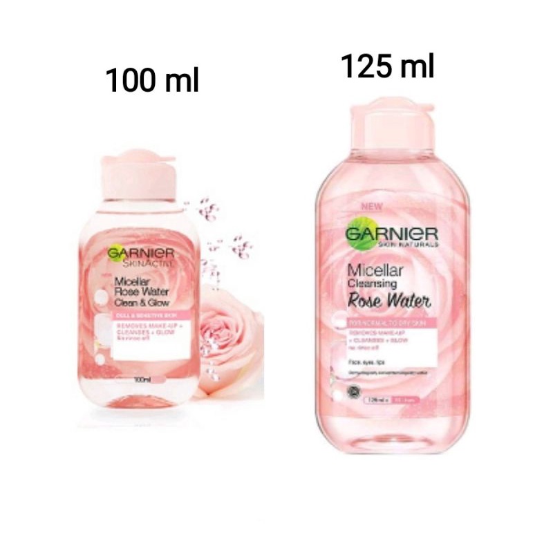 Garnier Micellar Rose Water Clean &amp; Glow Skin Care (Pembersih Wajah Untuk Kulit Glowing) 100 ml / 125 ml