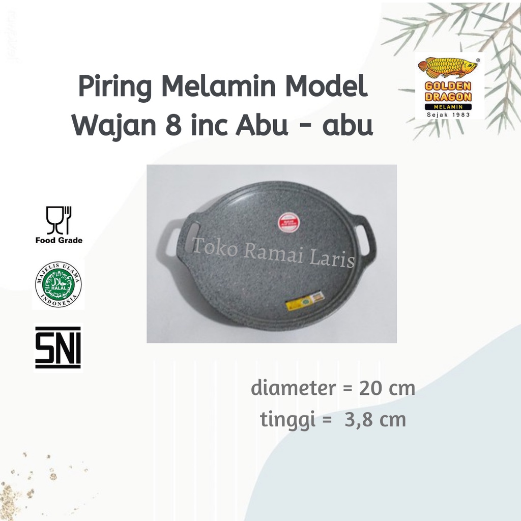PIRING UNIK KEREN P9508A piring MELAMIN model wajan 8 Inch ABU-ABU Golden Dragon = PIRING SAJI = PIR