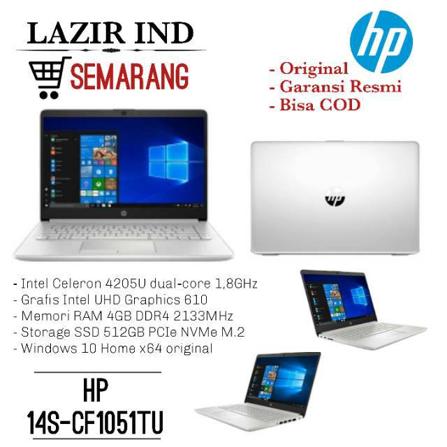 Hp 14s Cf1051tu Intel Celeron 4205u Ram 4gb Ssd 512gb Shopee Indonesia