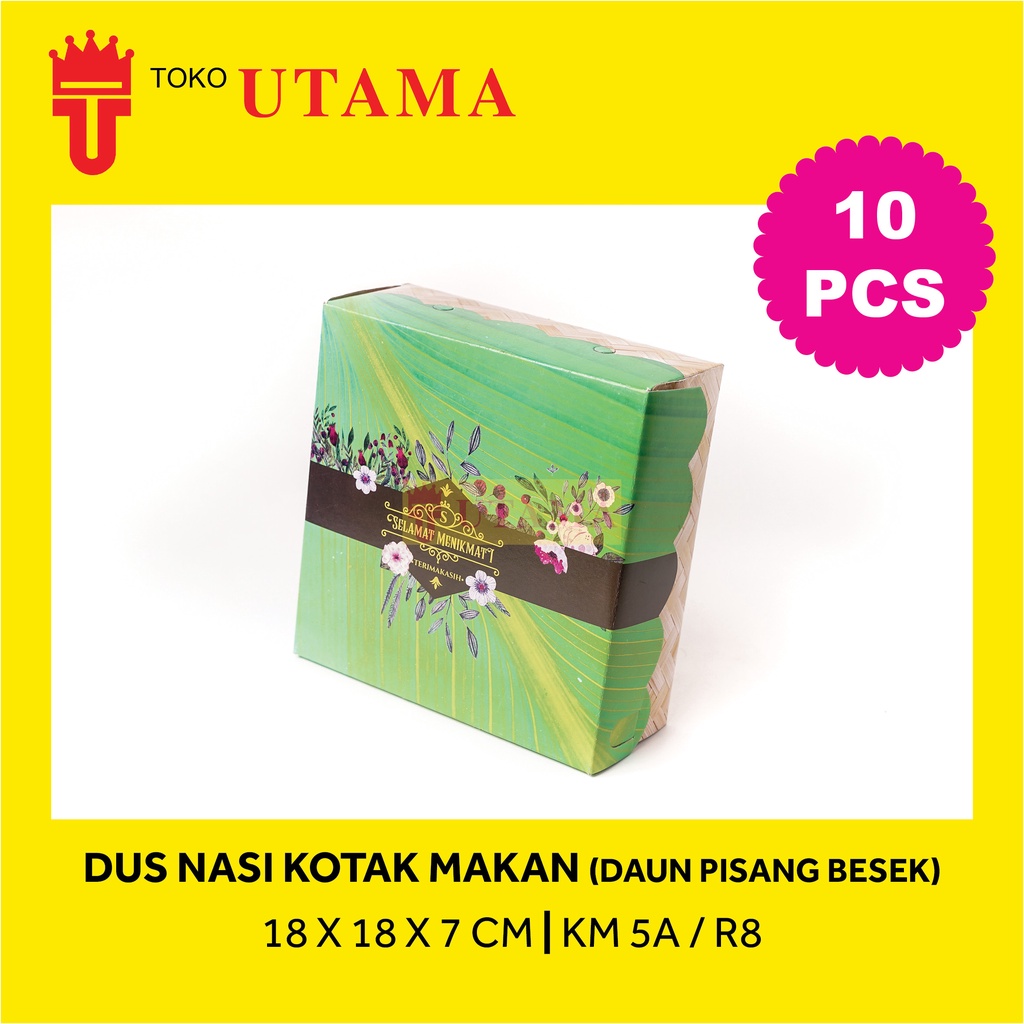 (10pcs) 18 x 18 x 7 KM5A R8 Dus Nasi Makan Daun Pisang Besek Hijau Box Kue Selamat Menikmati