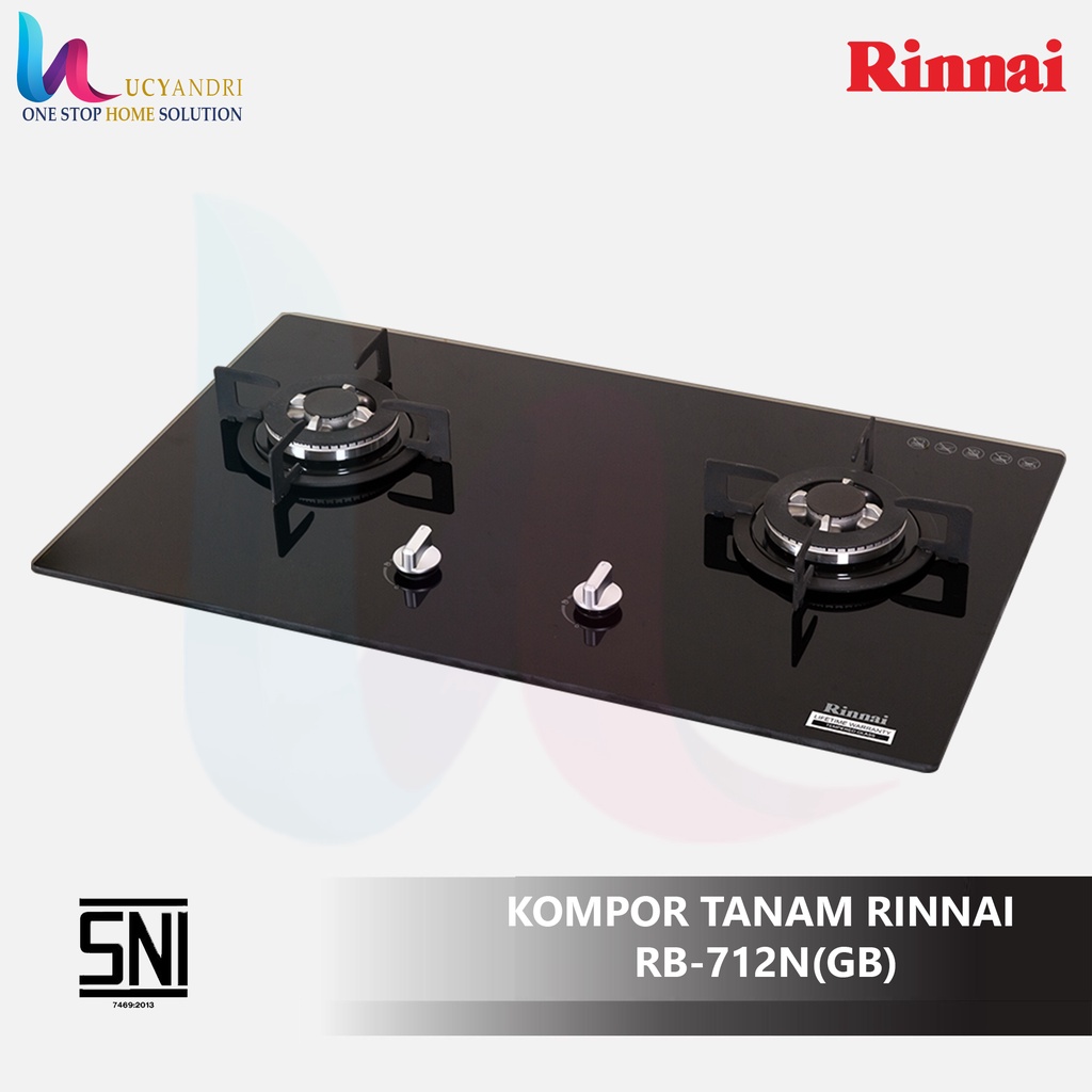 Kompor Gas Tanam Rinnai RB-712N(GB) / Rinai RB712NGB / 2 tungku ORIGINAL