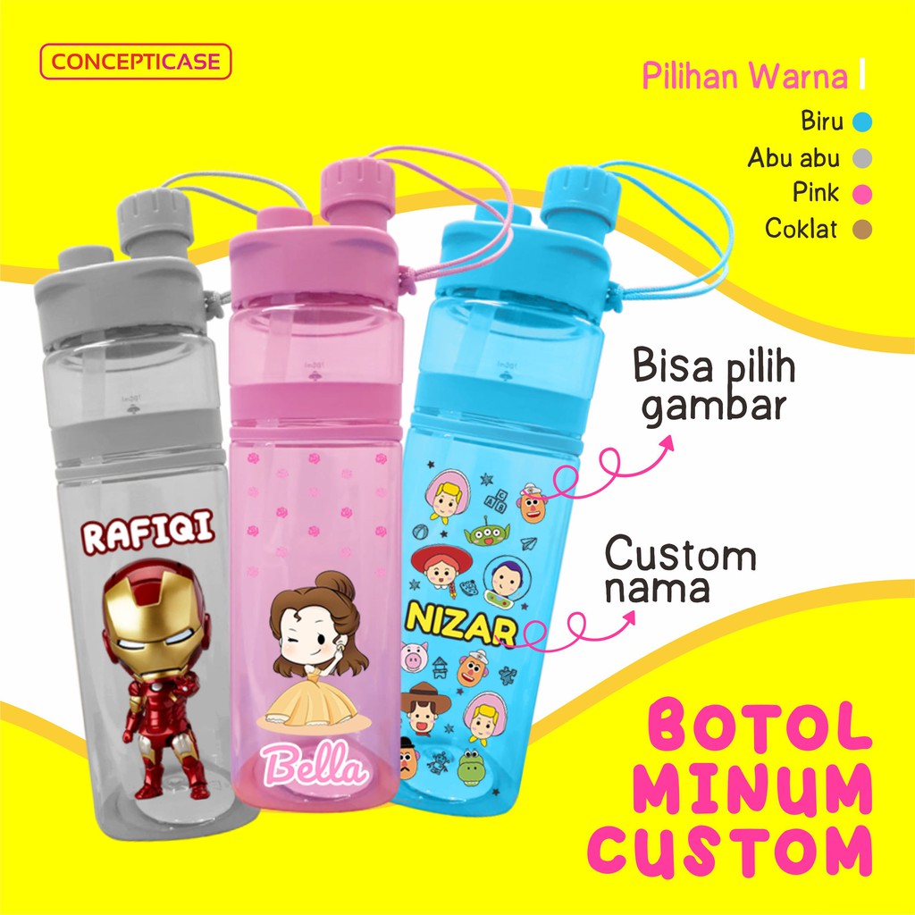 BOTOL MINUM ANAK CUSTOM PRINT UV (BUKAN STICKER) *BACA DESKRIPSI*