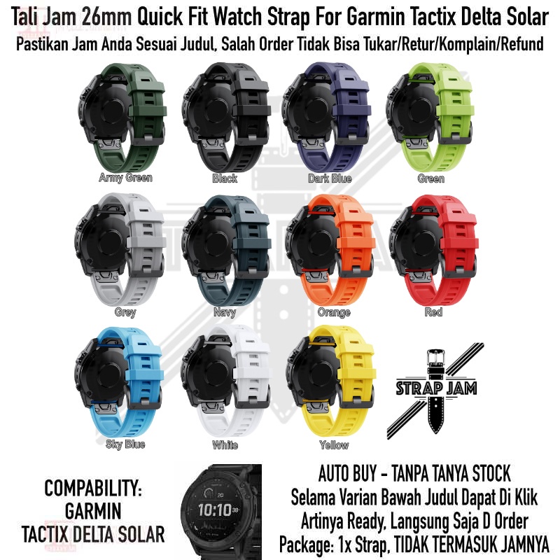 MF7 Strap Garmin Tactix Delta Solar - Tali Jam Tangan Quick Fit 26mm Rubber Silikon Sporty