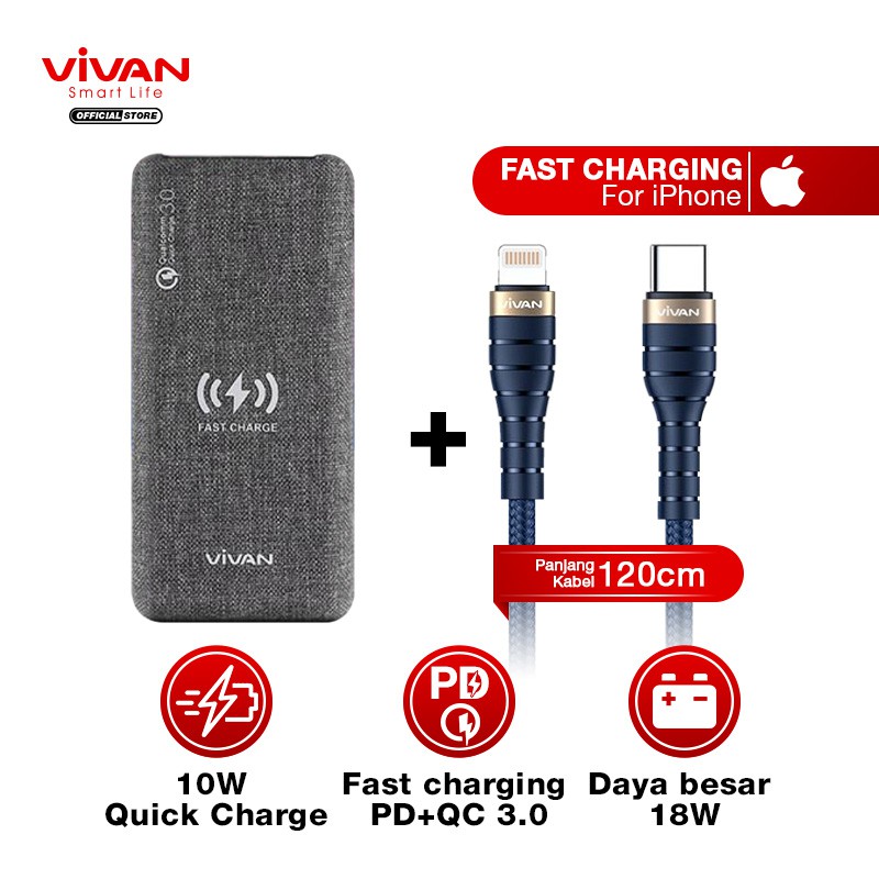 Powerbank Wireless Charging VIVAN Original Power Bank