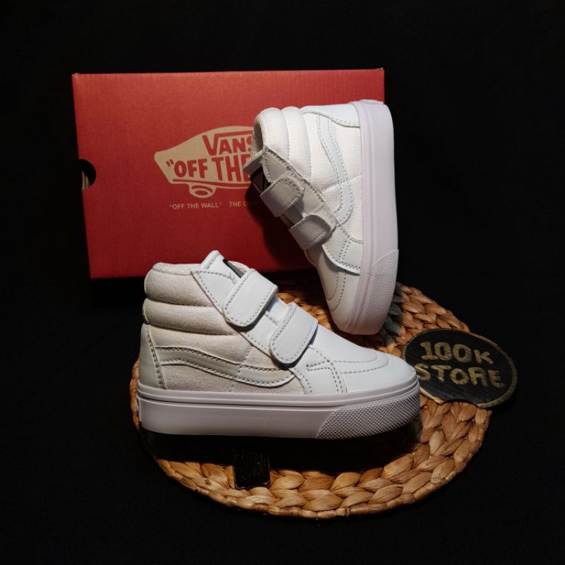 sepatu vans anak / sepatu bayi size 16-35 / full white Velcro / jaminan real pict