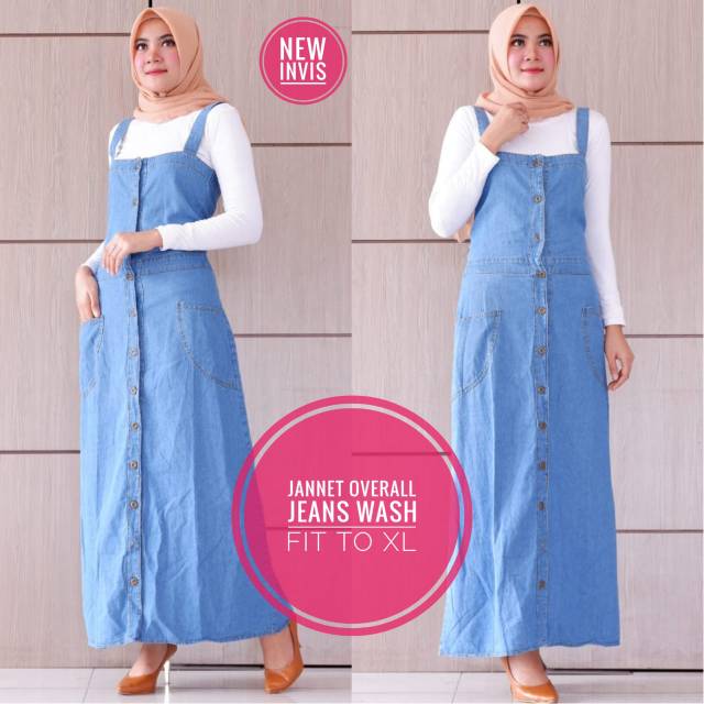 Overall Rok Jeans Panjang Busui Full Kancing Rok Kodok Wanita Muslim Terbaru Baju Wanita Remaja