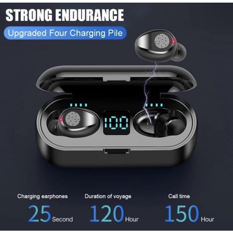 Headset - Earphone Bluetooth TWS F9 - 5.1 LED Display Smart touch Finger - Headset Bluetooth TWS F9