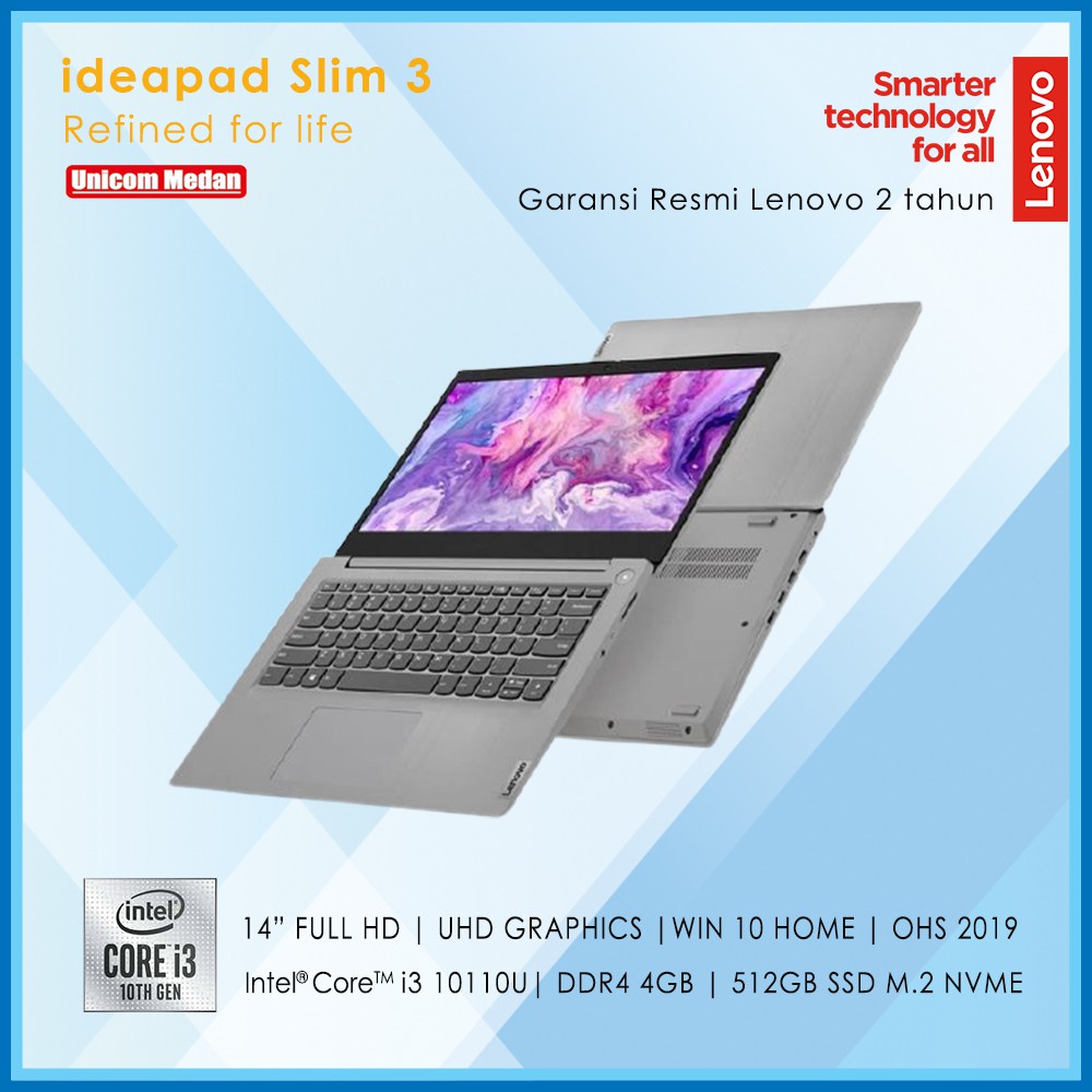 Lenovo Ideapad Slim 3 [i3-10110U/4GB/512GB SSD/UHD GRAPHIC/Win10+OHS]