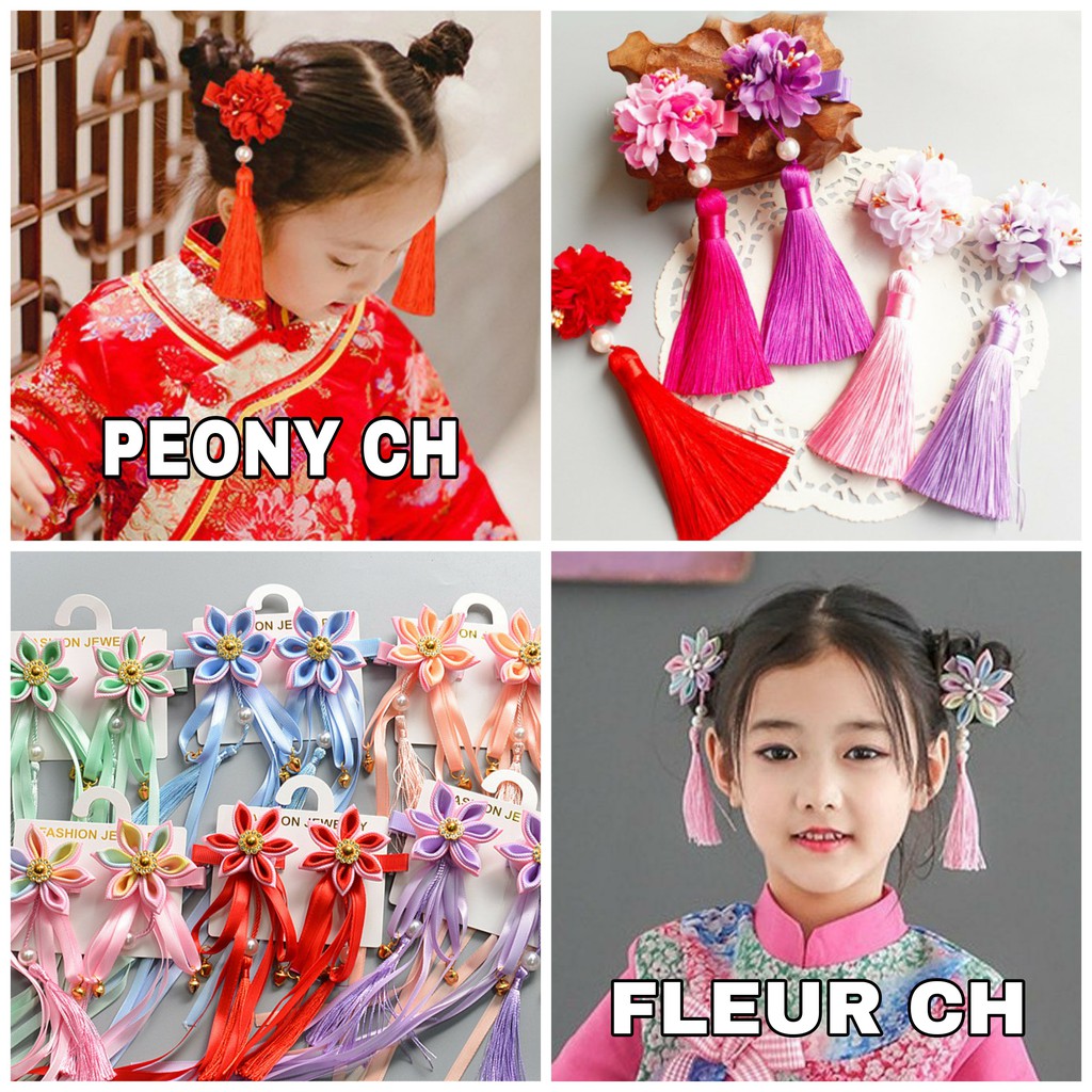 JEPIT RAMBUT ANAK IMLEK IKAT RAMBUT CHINA CHONGSAM POMPOM RUMBAI IMPORT LUCU  MERAH PINK SINCIA