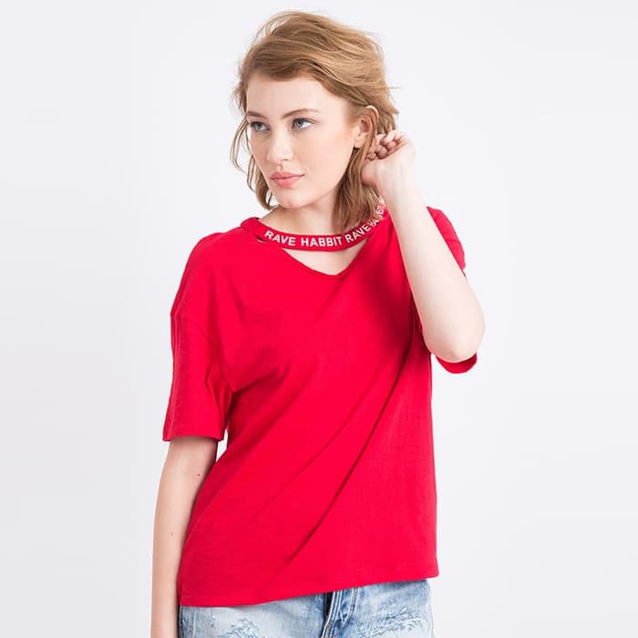 Terlaris Rave Habbit- Celia Red Tshirt - Merah M Termurah