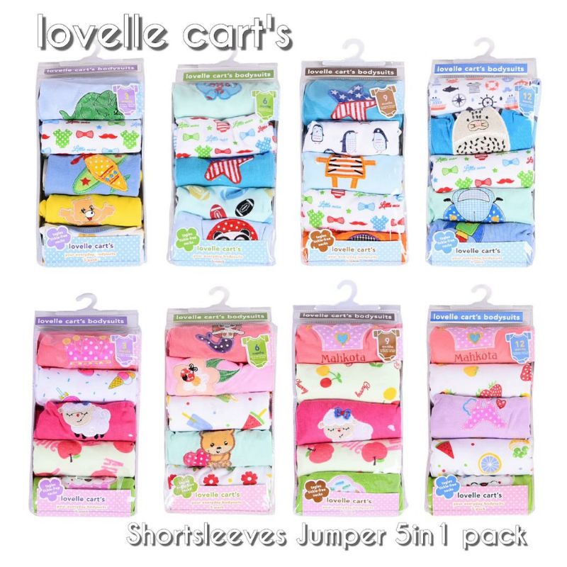 JUMPER BAYI LENGAN PENDEK ISI 5PCS MEREK CARTER LOVE/BIZYBEE/BABY GROW