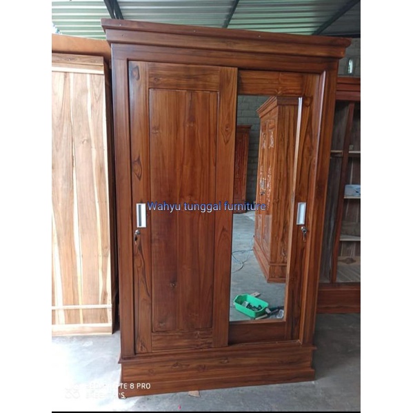 Lemari 2 pintu sleding kayu jati
