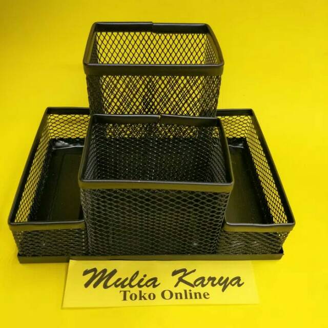 Jual Desk Set Pen Holder 4 Sekat Tempat Pulpen Keranjang Besi Shopee