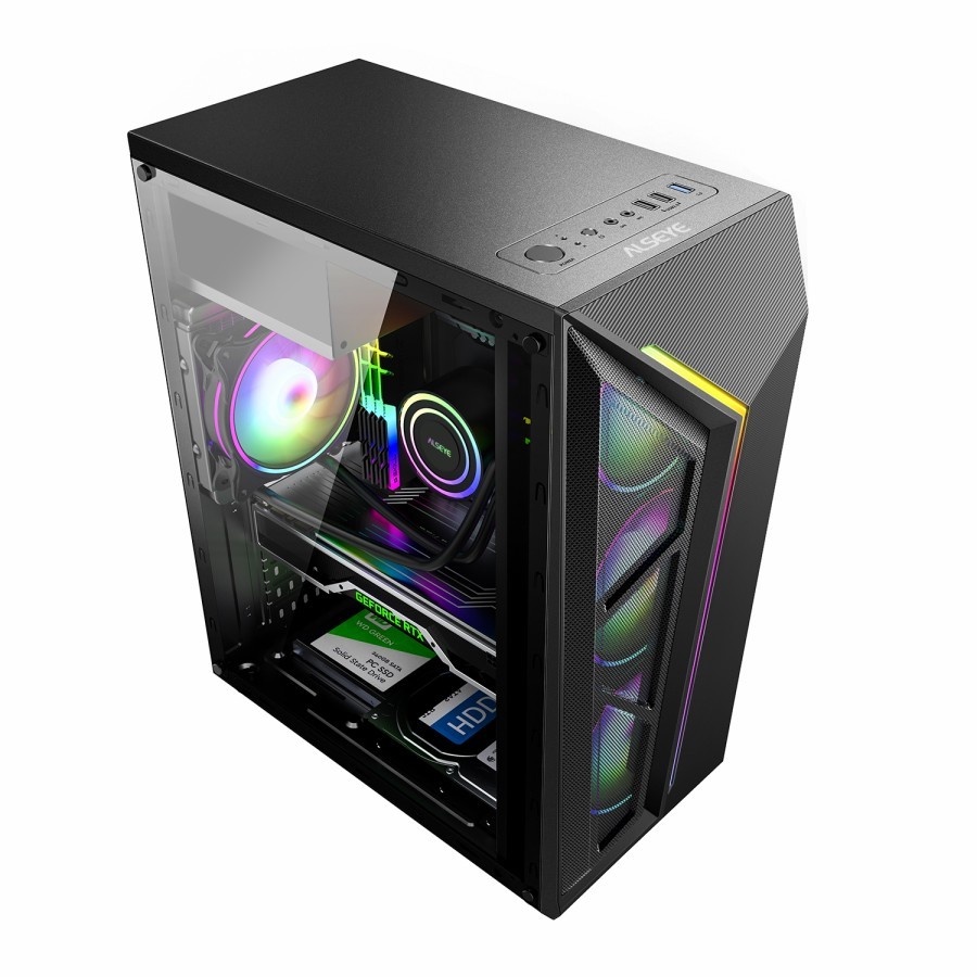 Alseye A4 Black Tempered Glass mATX ATX Gaming Case