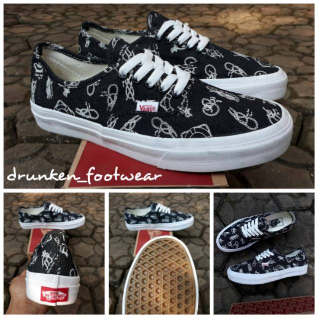 SEPATU VANS AUTHENTIC MONO MOTIF DENIM BLACK WHITE - ORIGINAL - HITAM PUTIH PREMIUM SEKOLAH PRIA