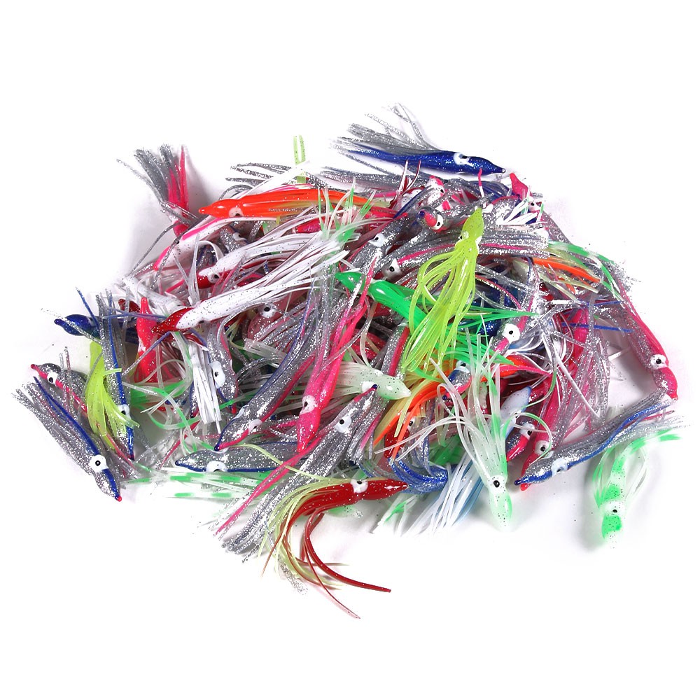 HENGJIA NEW 6PCS/Bag 10CM 12CM Umpan Pancing Cumi Fishing Lures Squid Soft Bait 3D Eyes Mix Color